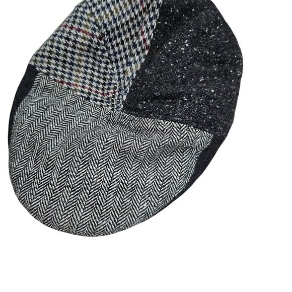 Patchwork Flat Cap‎ M/L Wool Blend Herringbone Houndstooth Design Newsboy Retro - Picture 3 of 10